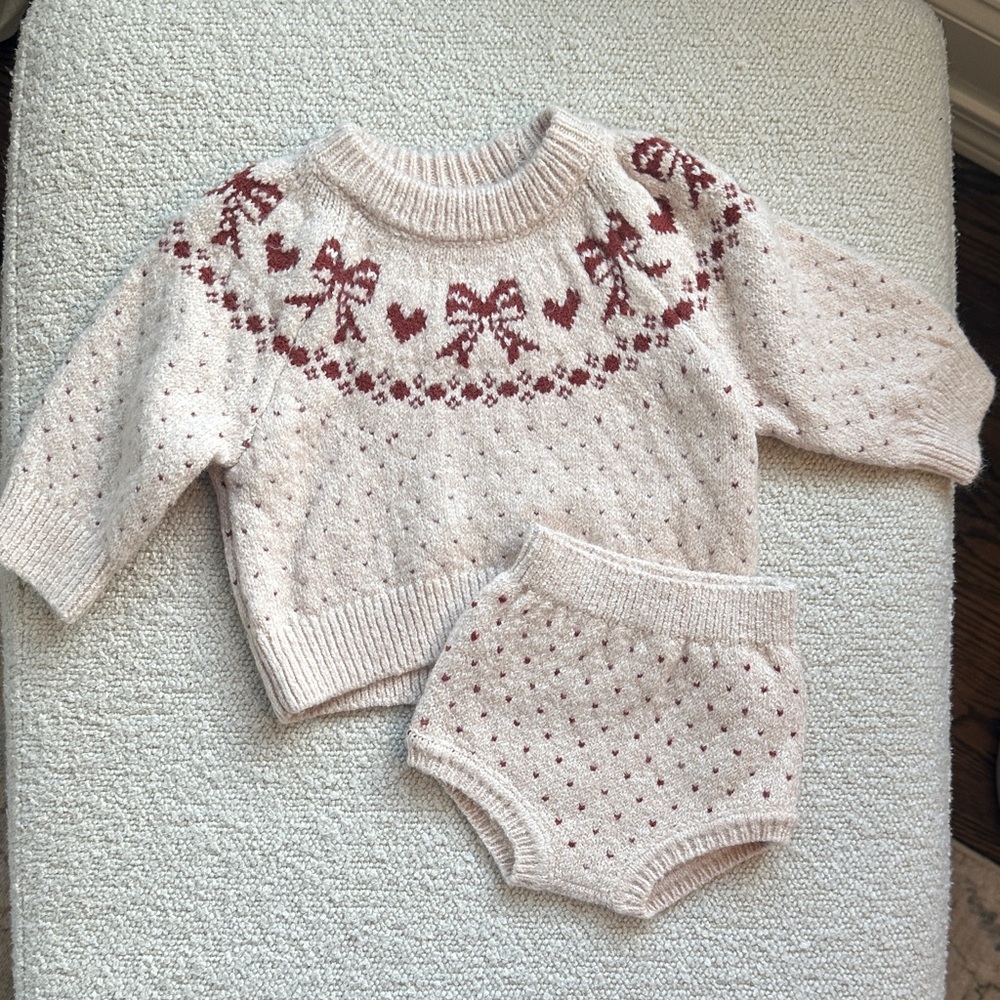Rylee + Cru Fair Isle Sweater Diaper Set Bows & Hearts